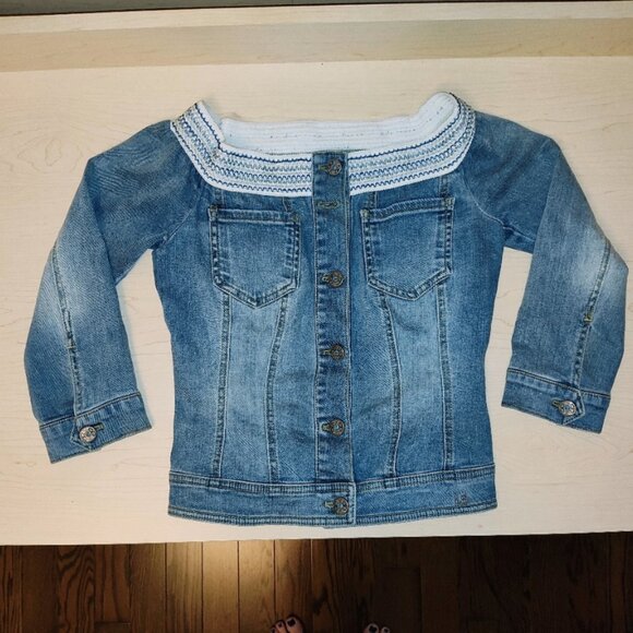 LUISA SPAGNOLI Denim Jacket With Popping Elastic Collar - Picture 1 of 7